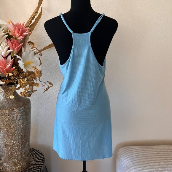 Aqua Light Blue Babydoll Halter Striped Sheer Mini Dress XL - Picture 3 of 8